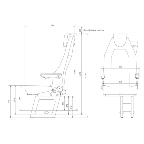 Drivers Seat Jany 805 Reclining Back Grey Vinyl RH Belt